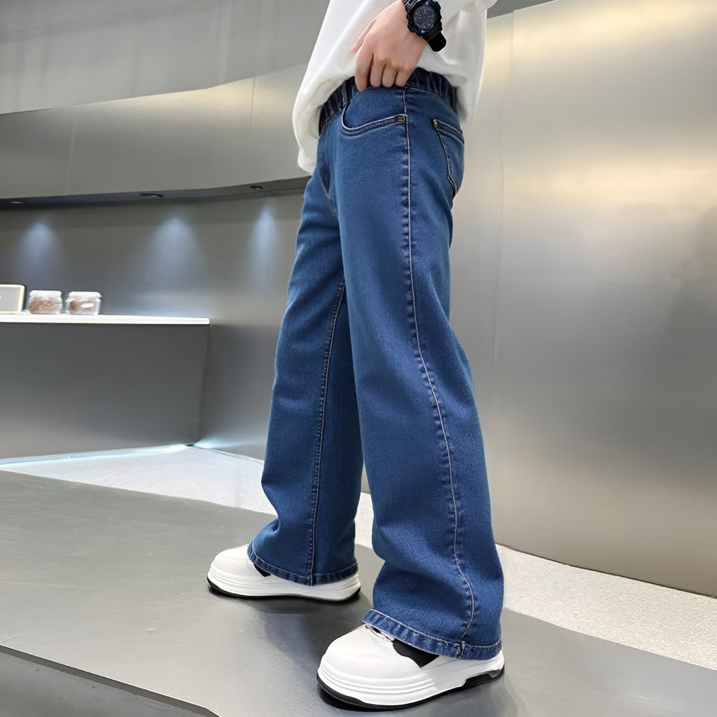 Graduation school pants for kids boyKids Korean Style Denim Cargo Pants, Casual Loose Baggy Maong Pants.