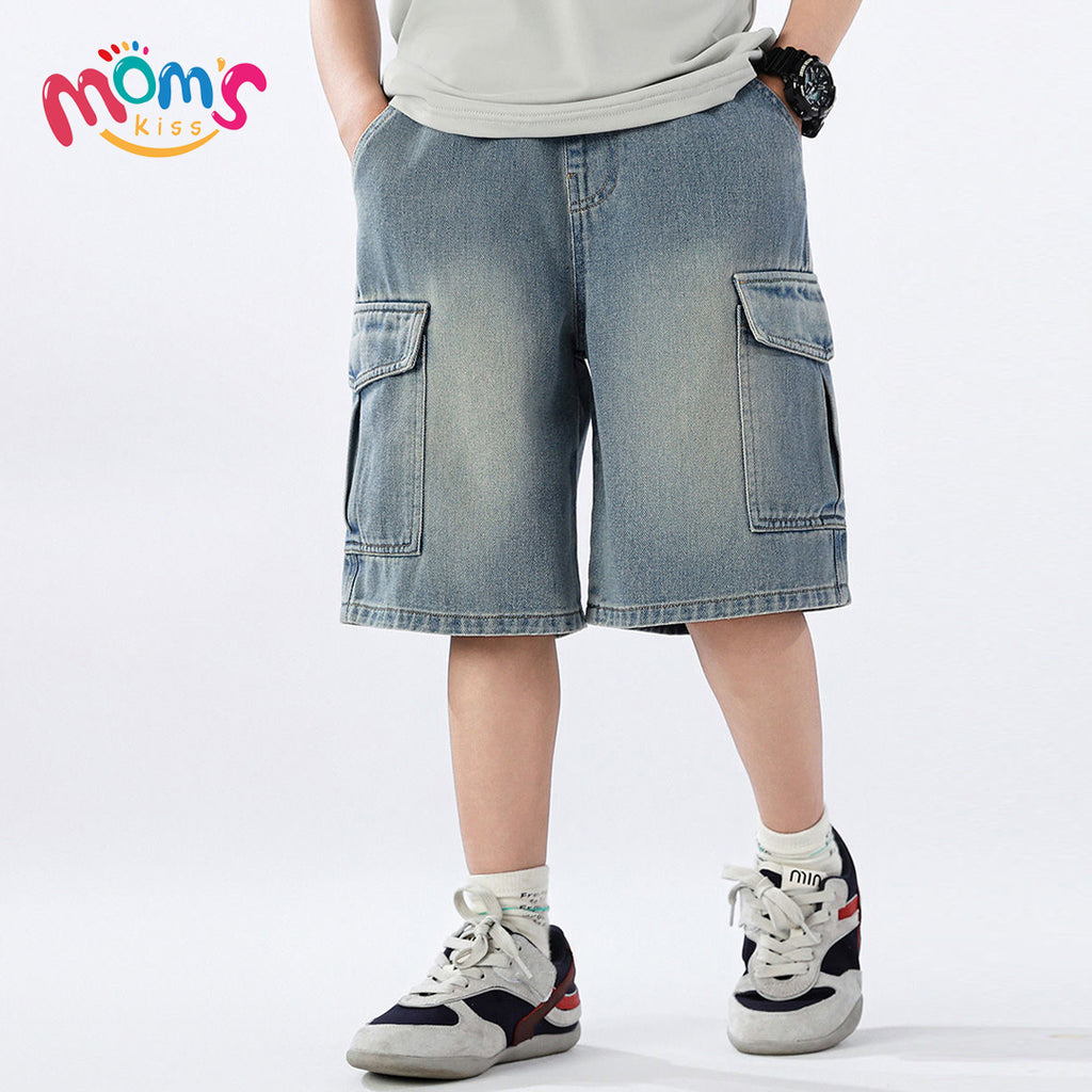 Boys' Loose Denim Shorts for Kids High Quality Korean Style Blue-Gray Maong Casual Denim Middle Pants Public New Year