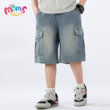 Boys' Loose Denim Shorts for Kids High Quality Korean Style Blue-Gray Maong Casual Denim Middle Pants Public New Year