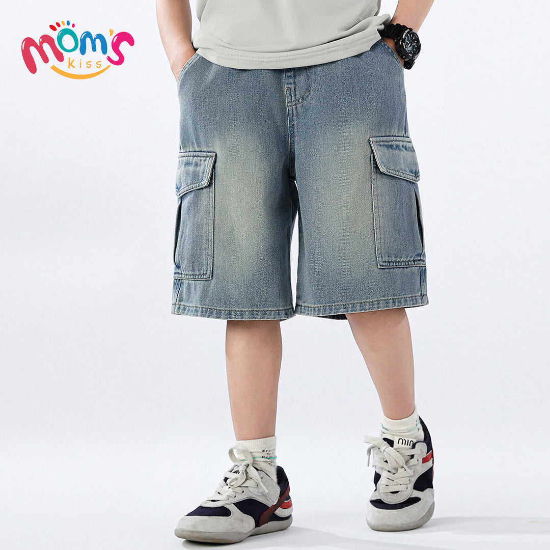 Boys' Loose Denim Shorts for Kids High Quality Korean Style Blue-Gray Maong Casual Denim Middle Pants Public New Year