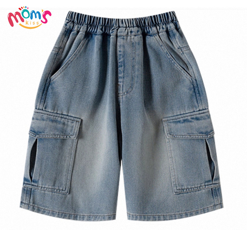 Boys' Loose Denim Shorts for Kids High Quality Korean Style Blue-Gray Maong Casual Denim Middle Pants Public New Year
