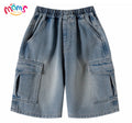 Boys' Loose Denim Shorts for Kids High Quality Korean Style Blue-Gray Maong Casual Denim Middle Pants Public New Year