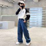 Graduation school pants for kids boyKids Korean Style Denim Cargo Pants, Casual Loose Baggy Maong Pants.