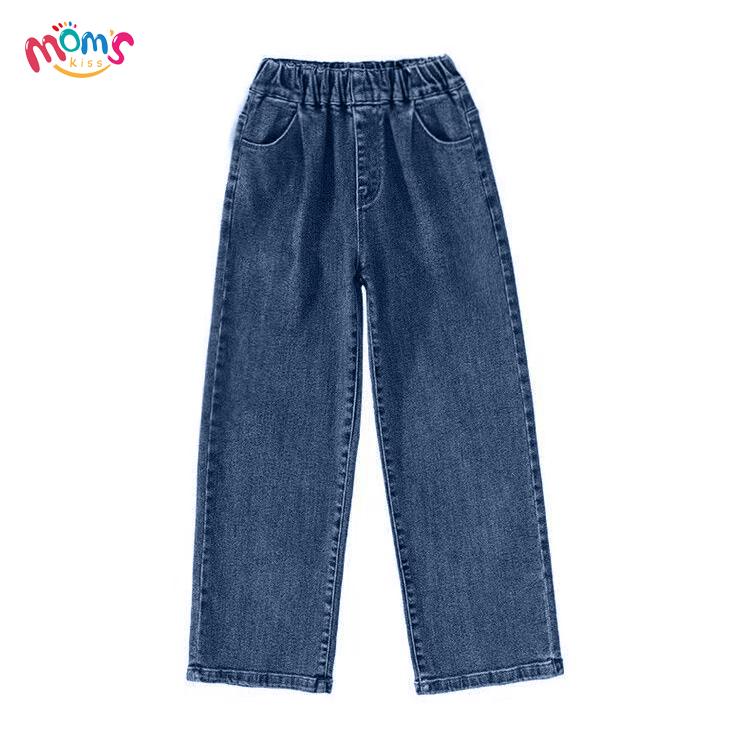 Trendy Street Style Plain Baggy Pants Christmas Party Outfit Casual Loose Fit Denim Pants for Kids Girls