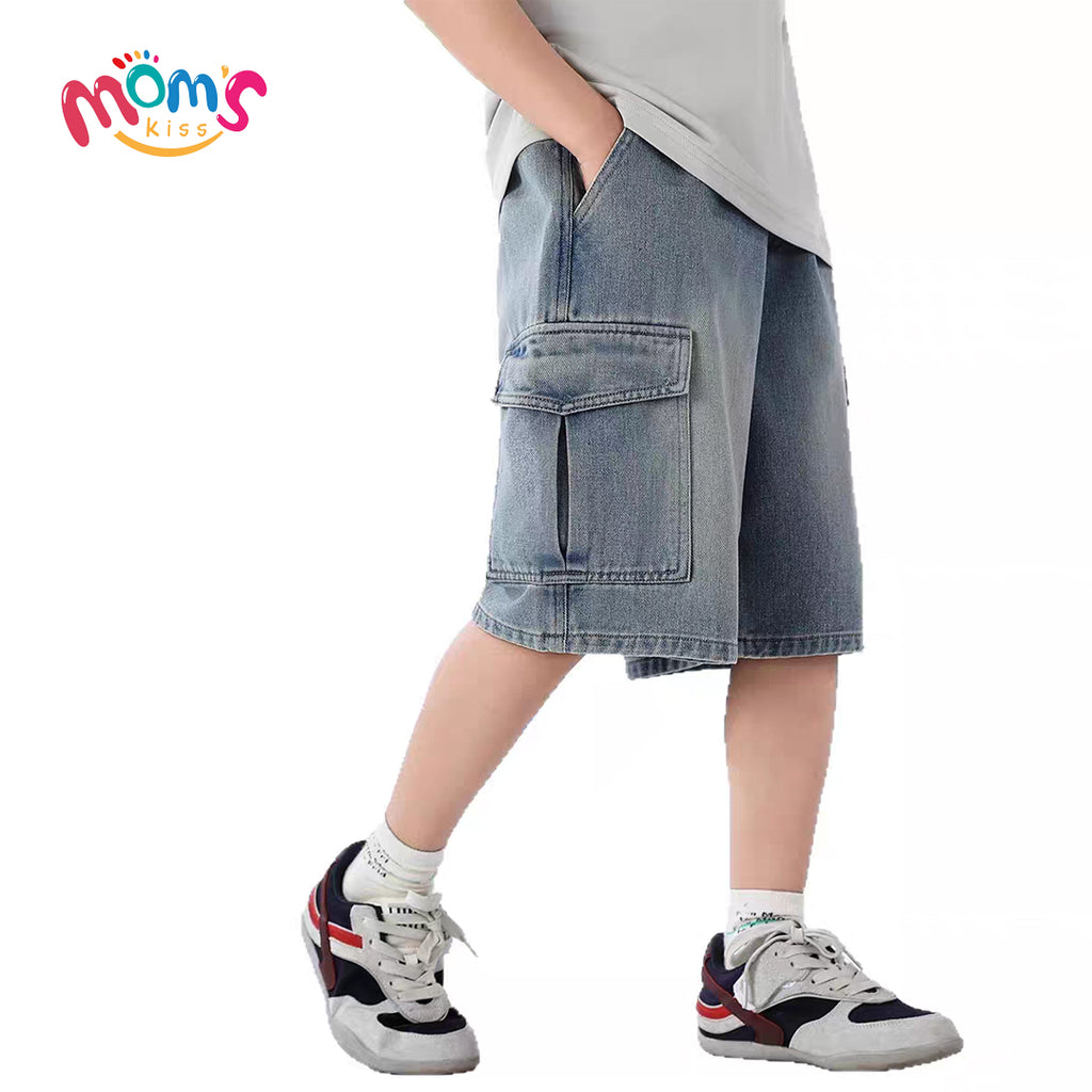Boys' Loose Denim Shorts for Kids High Quality Korean Style Blue-Gray Maong Casual Denim Middle Pants Public New Year