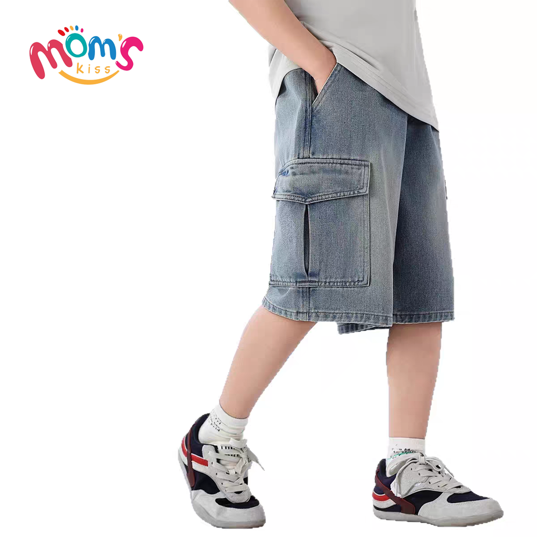 Boys' Loose Denim Shorts for Kids High Quality Korean Style Blue-Gray Maong Casual Denim Middle Pants Public New Year