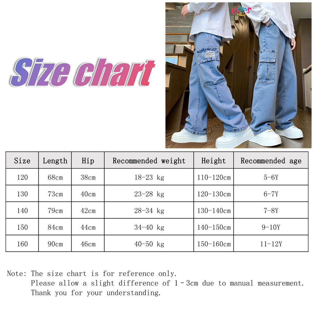 Graduation school pants for kids boyKids Korean Style Denim Cargo Pants, Casual Loose Baggy Maong Pants.