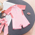 【Adorable Swimwear】Kids' Short Sleeve Swimsuit Set - Pink/Blue, Sun Protection & Cute