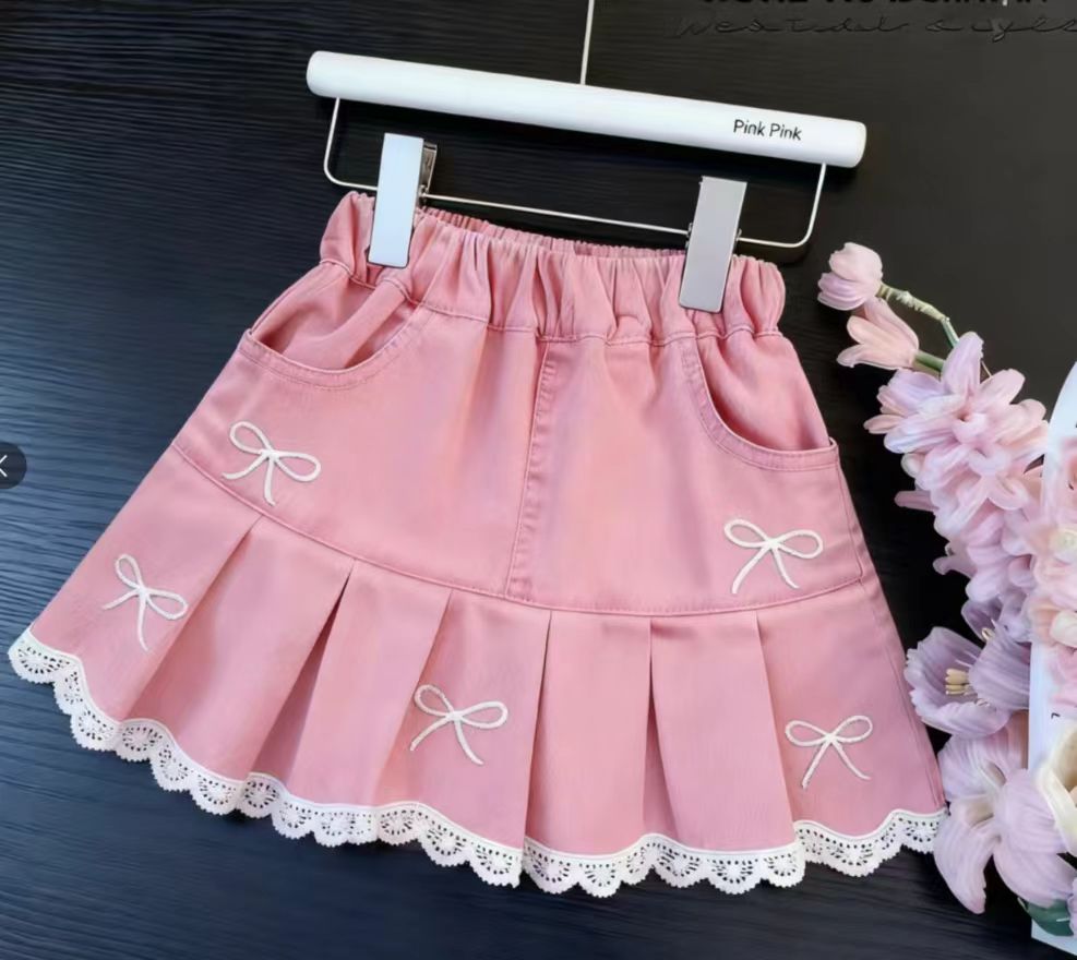 Maong Skirt for Kids Girls 5-12Y Korean Style Cute Ribbon Design Soft Denim Palda for Girls graduation palda for kids girl