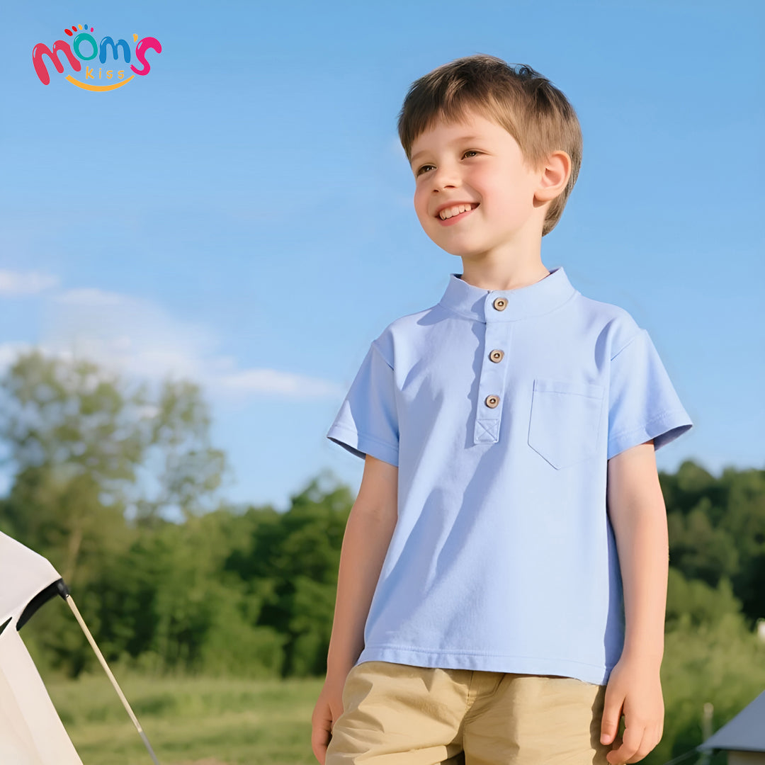 Student Graduation Polo Shirt New Collar Chinese White Plain Collar Polo Shirt for Boys 2-12YGraduation Polo