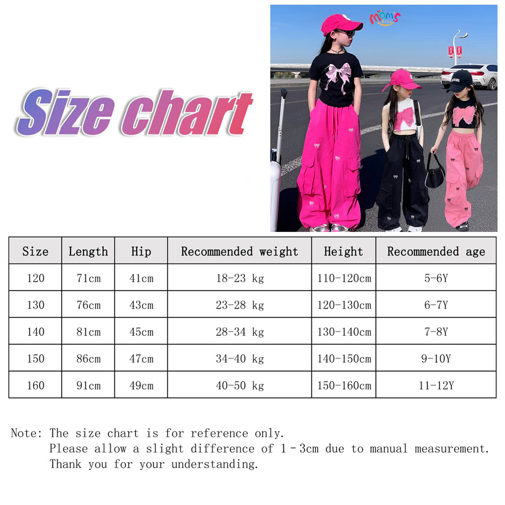 Graduation Cargo Coquette Pants for Kids Girls Korean Style Wide Leg Baggy Loose Pants for Girls 5-12Y Back to School