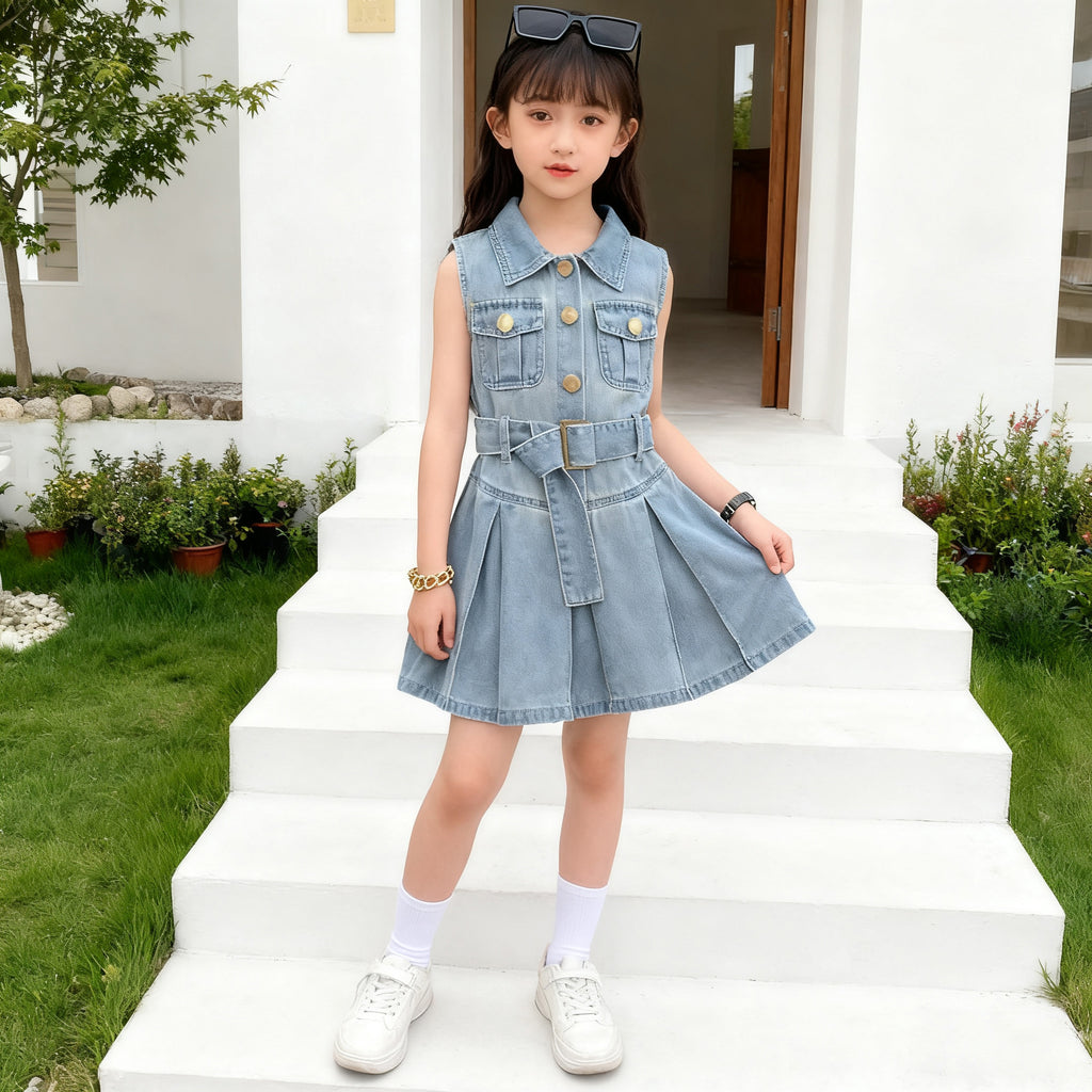 Polo Dress for Kids Girls 3-12 Years Old New Korean Style Collar Casual Birthday Party Graduation OOTD Dress for Girls