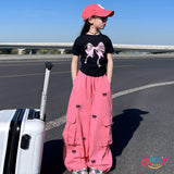Graduation Cargo Coquette Pants for Kids Girls Korean Style Wide Leg Baggy Loose Pants for Girls 5-12Y Back to School