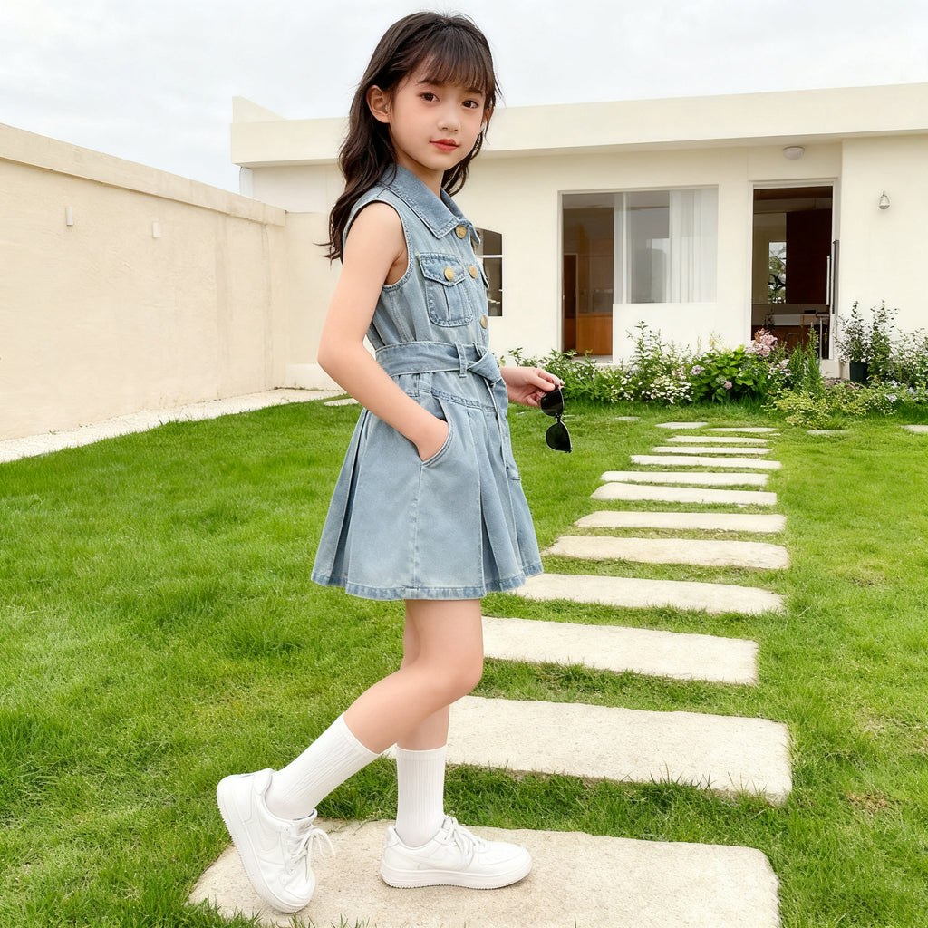 Polo Dress for Kids Girls 3-12 Years Old New Korean Style Collar Casual Birthday Party Graduation OOTD Dress for Girls