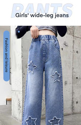 Back to School Korean Style Denim Pants for Kids Girls 3-12Y New Frayed Heart Design Flared Jeans with Pockets Durable Denim Fabric for Everyday Wear