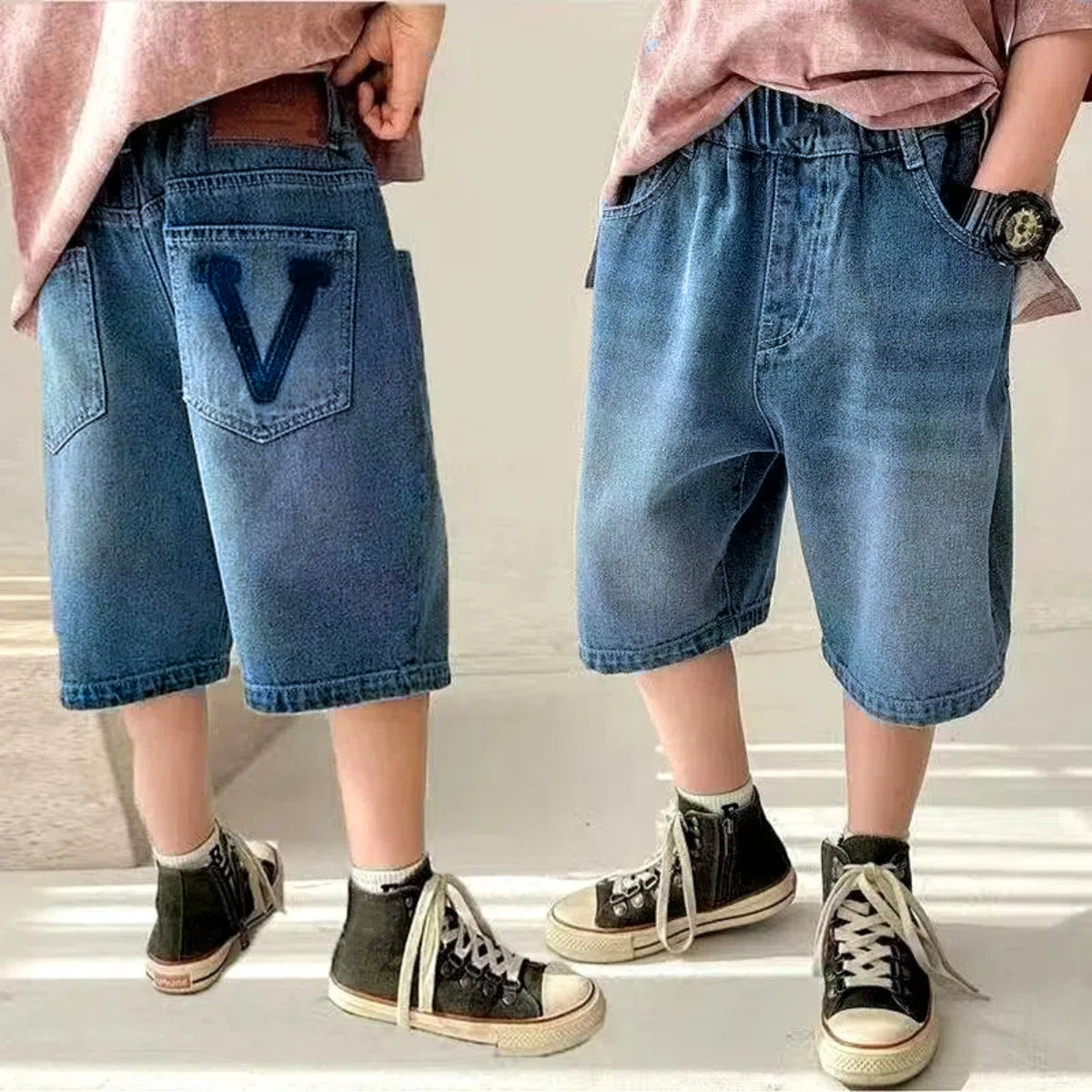 Graduation New Maong Short for Kids Boys Trendy Korean Style Jorts Casual Denim Short for Kids Boys 5-14Y
