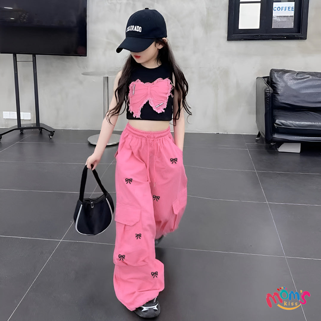Graduation Cargo Coquette Pants for Kids Girls Korean Style Wide Leg Baggy Loose Pants for Girls 5-12Y Back to School