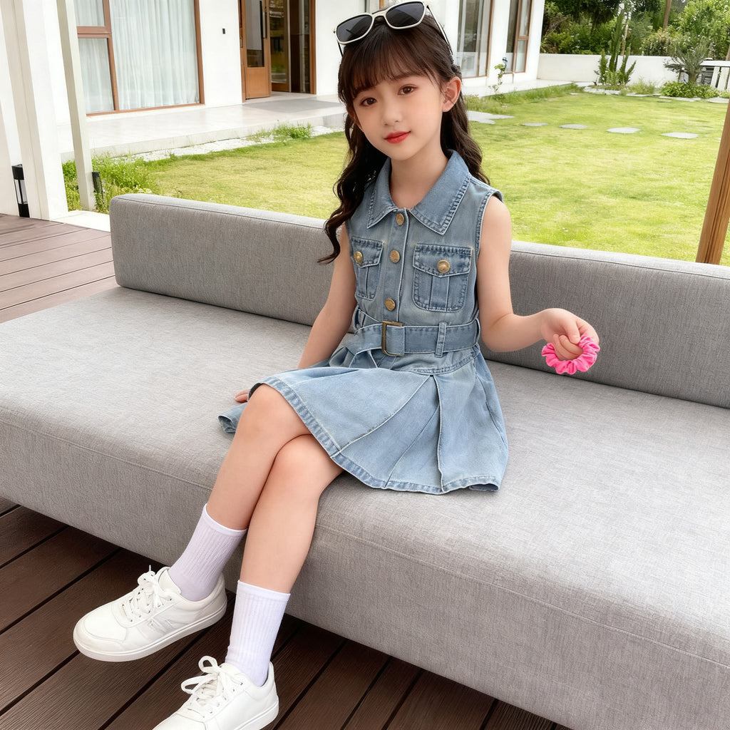 Polo Dress for Kids Girls 3-12 Years Old New Korean Style Collar Casual Birthday Party Graduation OOTD Dress for Girls
