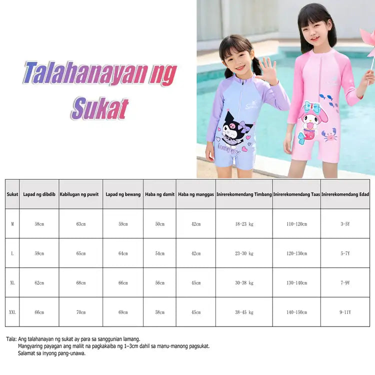 Long Sleeve Rashguard for Kids Girls Cute Cinnamon Design Quick Dry Swimming Outfit for Girls 3-11Y