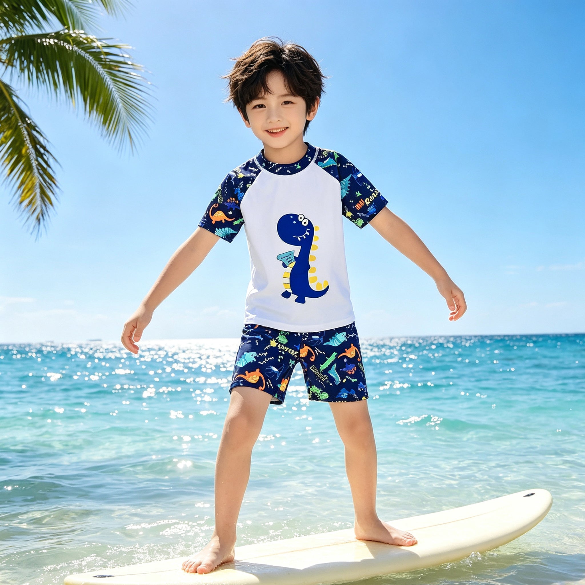 Kids Boys Rashguard 3pcs Set Dinosaur Design High Quality Swimmingwear for Boys Fashion 3-12 yrs old