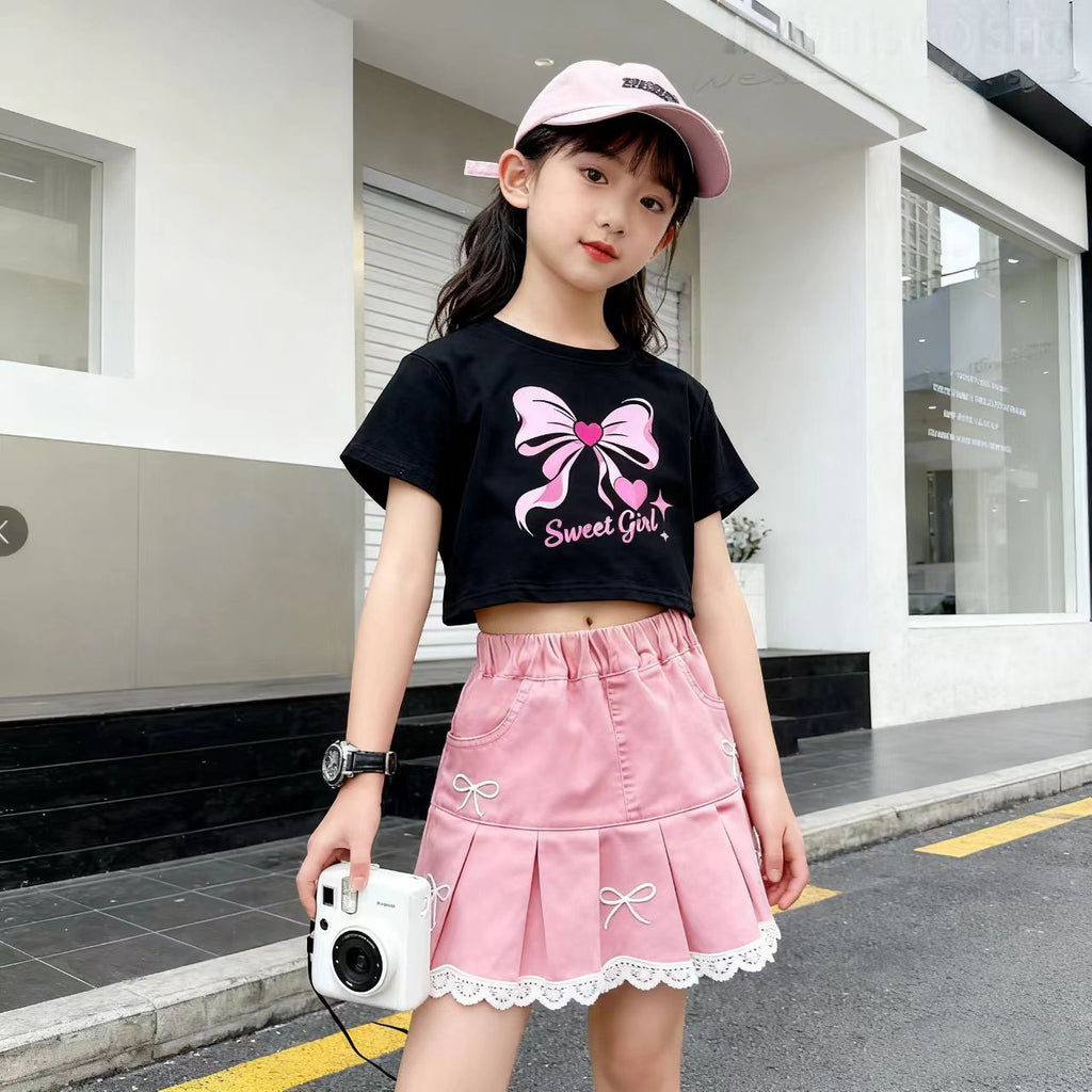 Maong Skirt for Kids Girls 5-12Y Korean Style Cute Ribbon Design Soft Denim Palda for Girls graduation palda for kids girl