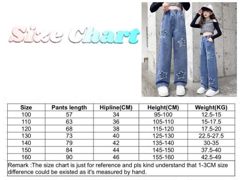 Back to School Korean Style Denim Pants for Kids Girls 3-12Y New Frayed Heart Design Flared Jeans with Pockets Durable Denim Fabric for Everyday Wear