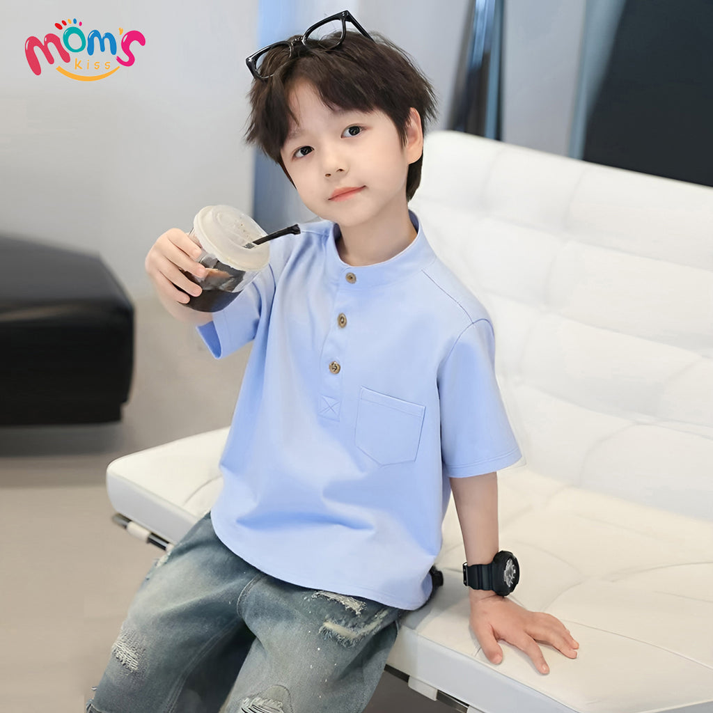 Student Graduation Polo Shirt New Collar Chinese White Plain Collar Polo Shirt for Boys 2-12YGraduation Polo