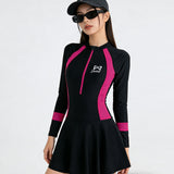 Women's Skirted One-Piece Swimsuit | Long Sleeve Sun-Safe Design, Slimming Fit & Quick-Dry for Pool & Hot Springs