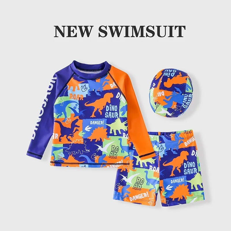 3 In 1 Swimsuit With Cap For Kids Boy High Quality Dry Fit Breathable Swimwear Korean Style Beach Outfit For Baby Boys