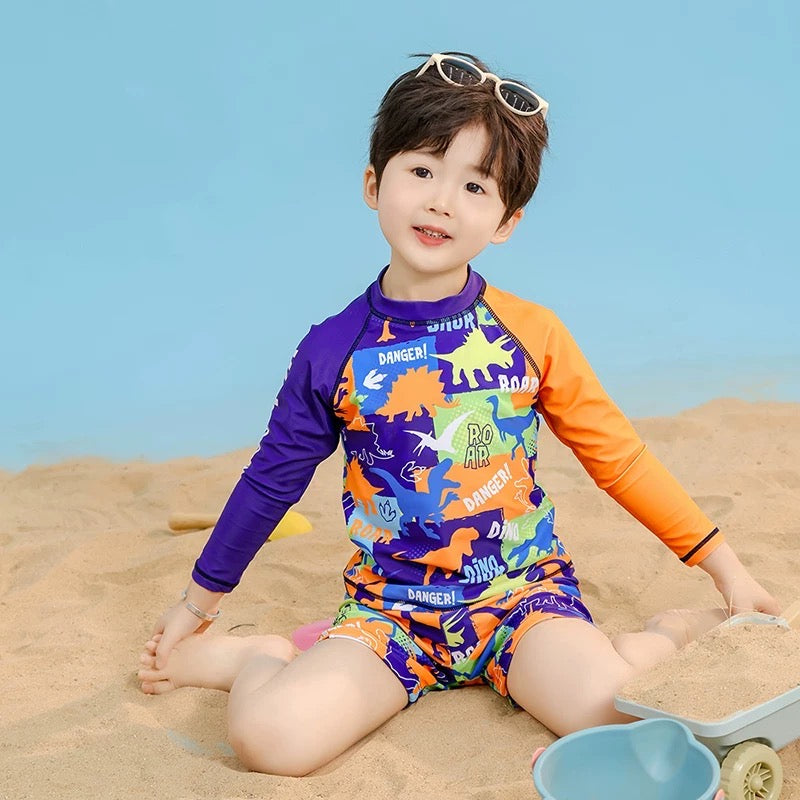 3 In 1 Swimsuit With Cap For Kids Boy High Quality Dry Fit Breathable Swimwear Korean Style Beach Outfit For Baby Boys