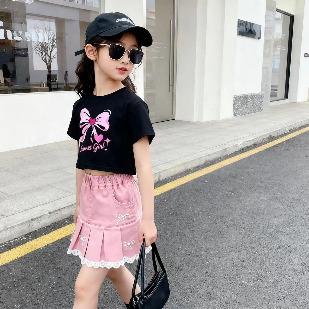 Maong Skirt for Kids Girls 5-12Y Korean Style Cute Ribbon Design Soft Denim Palda for Girls graduation palda for kids girl