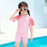 【Adorable Swimwear】Kids' Short Sleeve Swimsuit Set - Pink/Blue, Sun Protection & Cute