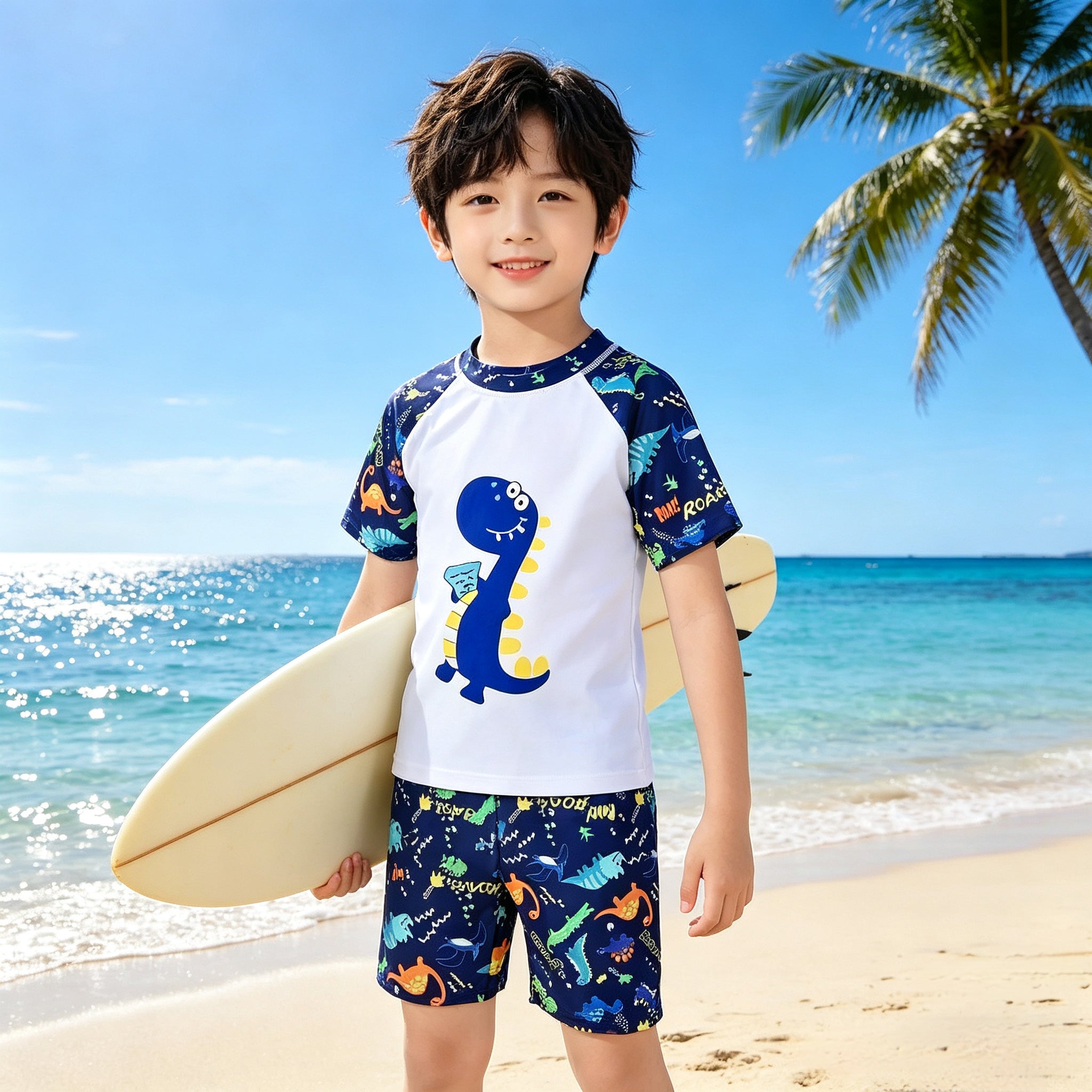 Kids Boys Rashguard 3pcs Set Dinosaur Design High Quality Swimmingwear for Boys Fashion 3-12 yrs old