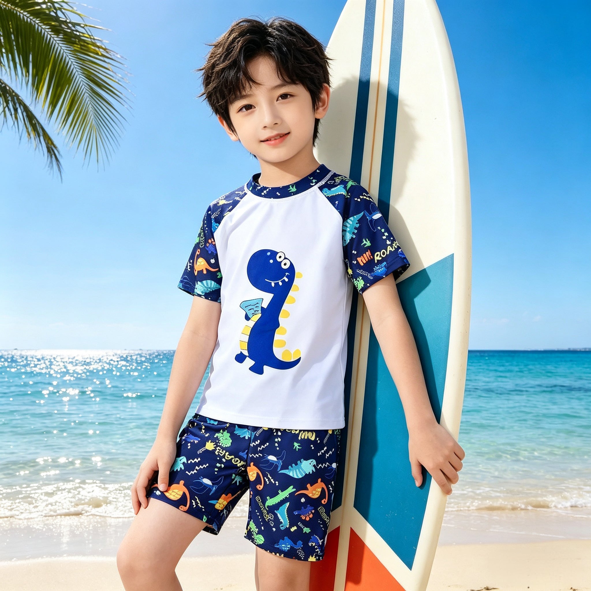 Kids Boys Rashguard 3pcs Set Dinosaur Design High Quality Swimmingwear for Boys Fashion 3-12 yrs old