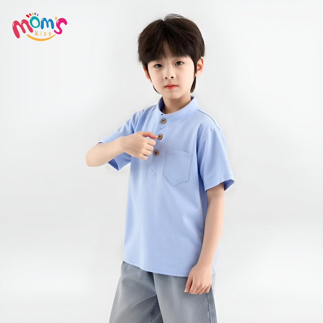 Student Graduation Polo Shirt New Collar Chinese White Plain Collar Polo Shirt for Boys 2-12YGraduation Polo