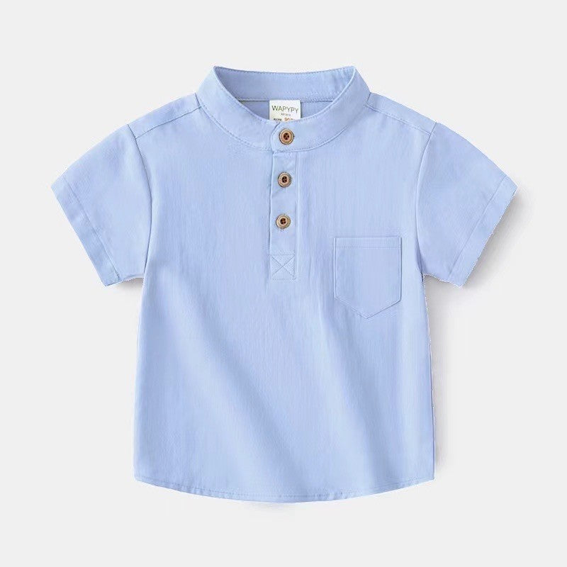 Student Graduation Polo Shirt New Collar Chinese White Plain Collar Polo Shirt for Boys 2-12YGraduation Polo