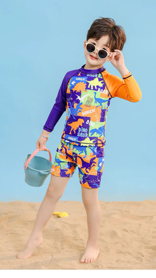 3 In 1 Swimsuit With Cap For Kids Boy High Quality Dry Fit Breathable Swimwear Korean Style Beach Outfit For Baby Boys