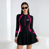Women's Skirted One-Piece Swimsuit | Long Sleeve Sun-Safe Design, Slimming Fit & Quick-Dry for Pool & Hot Springs