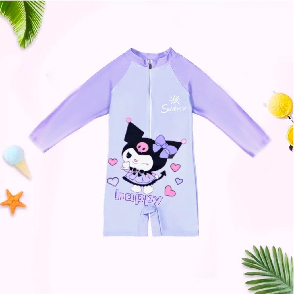 Long Sleeve Rashguard for Kids Girls Cute Cinnamon Design Quick Dry Swimming Outfit for Girls 3-11Y