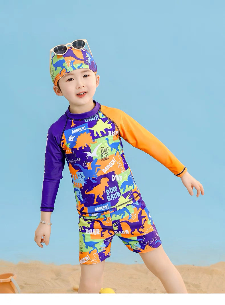 3 In 1 Swimsuit With Cap For Kids Boy High Quality Dry Fit Breathable Swimwear Korean Style Beach Outfit For Baby Boys