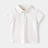 White Plain Polo Shirt for Kids Boys Korean Style Fake Side Pocket Design Casual Cotton Collar Shirt Graduation Polo