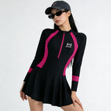 Women's Skirted One-Piece Swimsuit | Long Sleeve Sun-Safe Design, Slimming Fit & Quick-Dry for Pool & Hot Springs