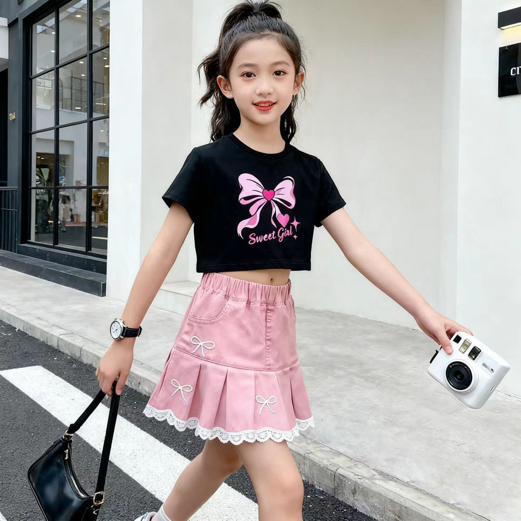 Maong Skirt for Kids Girls 5-12Y Korean Style Cute Ribbon Design Soft Denim Palda for Girls graduation palda for kids girl