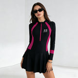 Women's Skirted One-Piece Swimsuit | Long Sleeve Sun-Safe Design, Slimming Fit & Quick-Dry for Pool & Hot Springs
