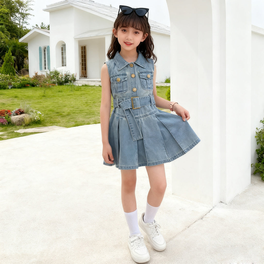 Polo Dress for Kids Girls 3-12 Years Old New Korean Style Collar Casual Birthday Party Graduation OOTD Dress for Girls