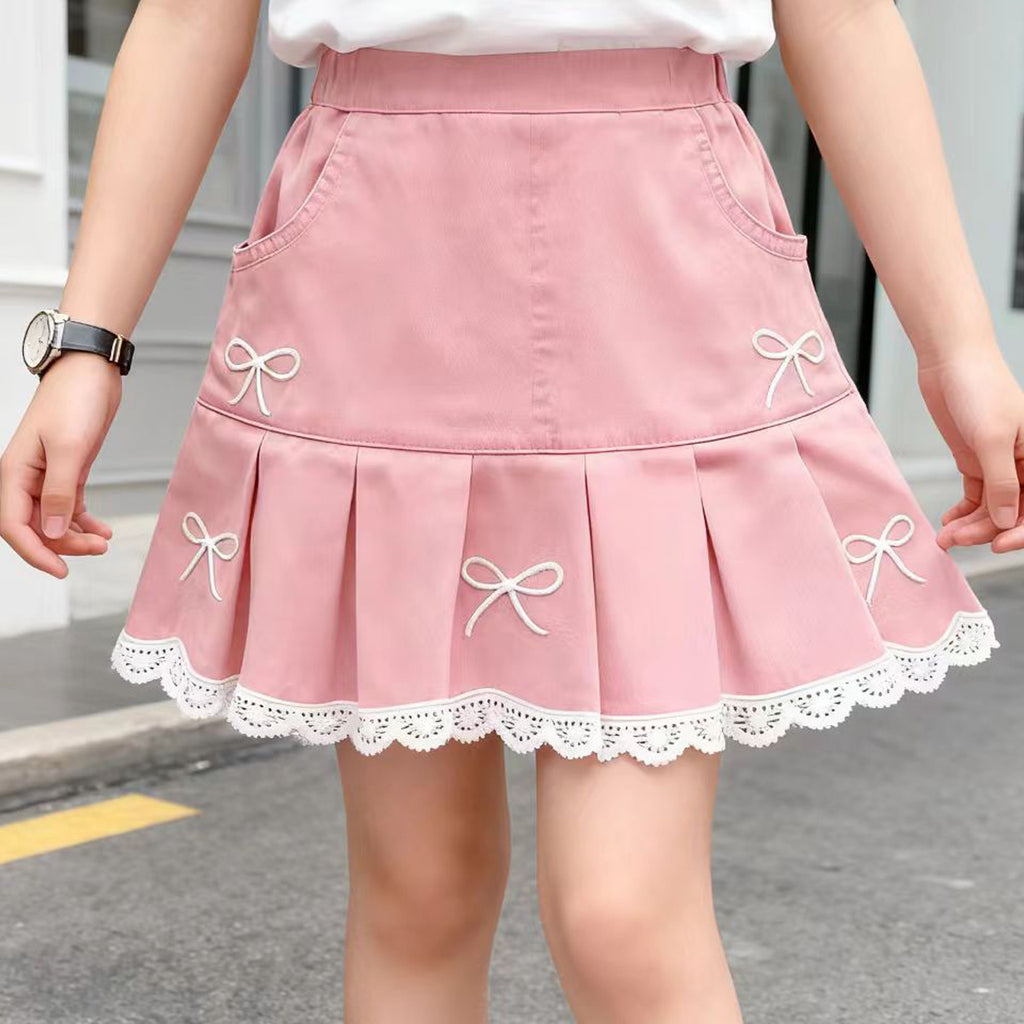 Maong Skirt for Kids Girls 5-12Y Korean Style Cute Ribbon Design Soft Denim Palda for Girls graduation palda for kids girl