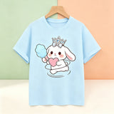 Cute Cat Bunny Printed Design T-Shirt Trendy Oversize Casual Outfit Blouse Tee for 3 to 10 Years Old Kids Girls