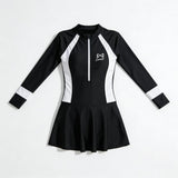 One-Piece Long/Short Sleeves Haalf-Zip Front Swimwear Dress Quick-Dry Skirted Bottom Sporty Swim Dress for Women