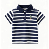 Classic Striped & Solid Color Polo Shirt Trendy Embroidered Design Formal Casual Outfit for Kids Boys