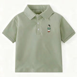 Classic Striped & Solid Color Polo Shirt Trendy Embroidered Design Formal Casual Outfit for Kids Boys